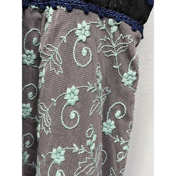 Free people Mini dress Womens medium Contrast Plaid Embroidered Mini Boho Blue - Picture 8 of 8